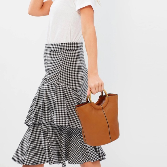 J.Crew Italian Leather Bucket Bag - Cognac Brown - Gold Ring Handles crossbody - Picture 4 of 4